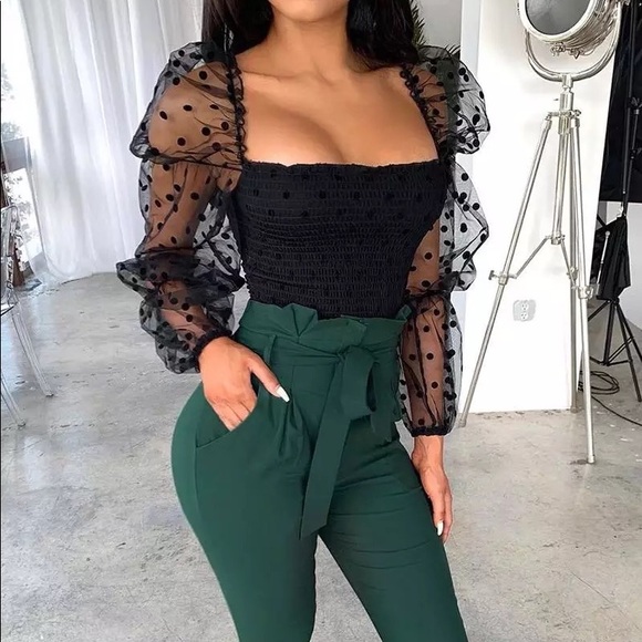 Polka Dot Balloon Sleeve Blouse - Picture 4 of 12